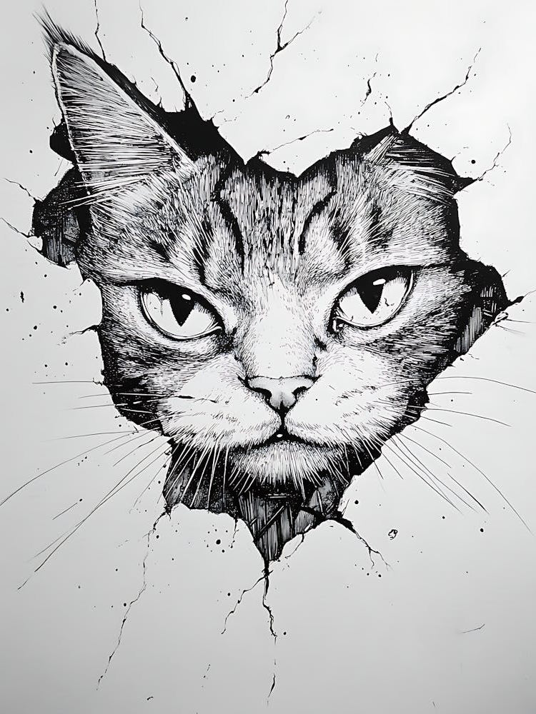 Angry Cat Watching from Wall Hole 3