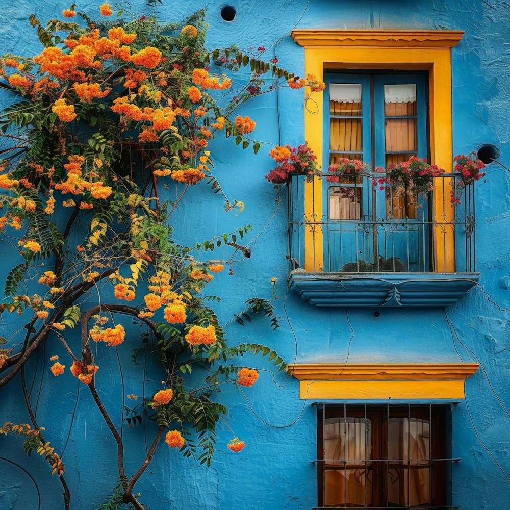 Blue House With Flowers 1