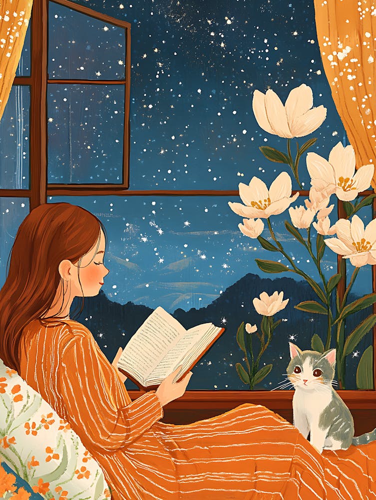 Fille Lissant Un Livre Avec Son Chat 9