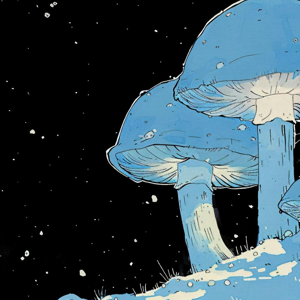 Blue Mushrooms In The Snow