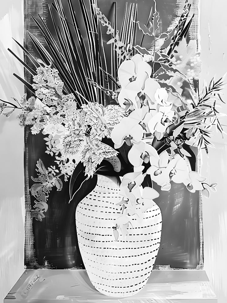 Fleurs Noires Et Blanches Dans Un Vase 2
