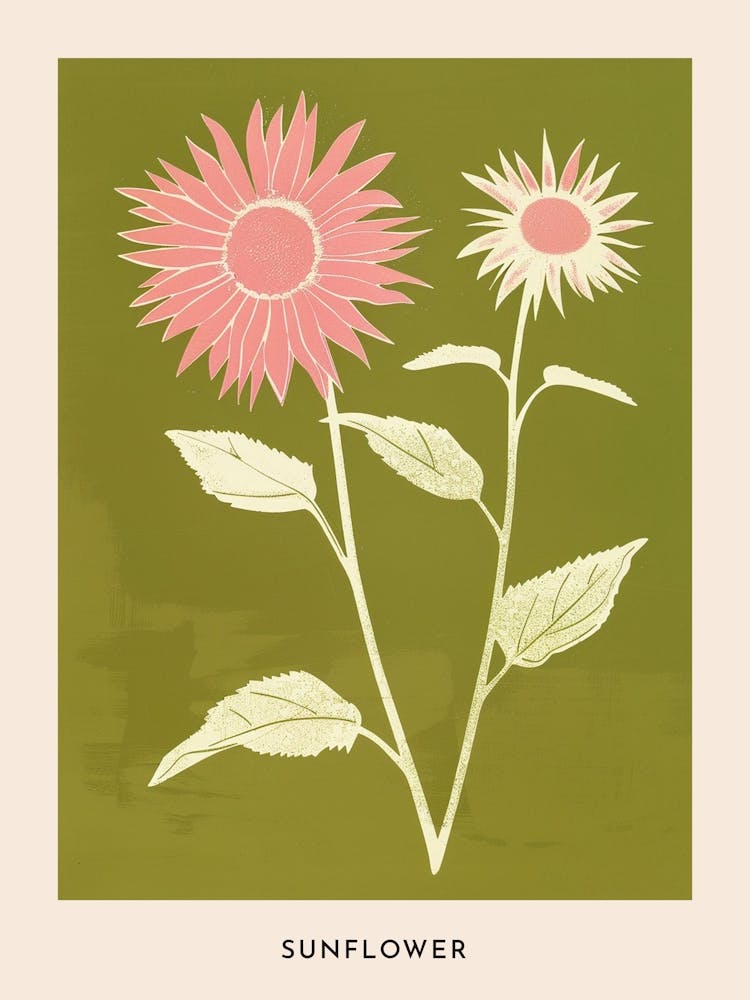 Pink & Green Sunflower 2 Flower Poster
