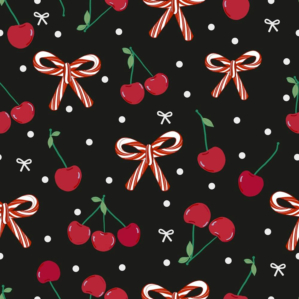 Cherries With Candy Cane Christmas Design Background