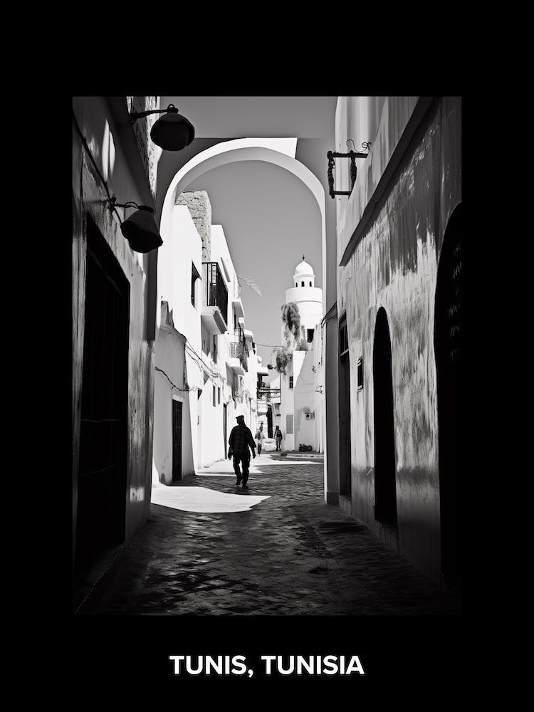 Poster Of Tunis, Tunisia, Mediterranean Black And White Photography Analogue 4