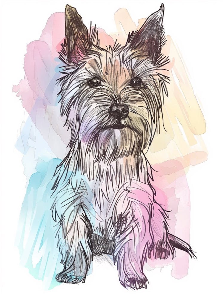 Pastel Skye Terrier Dog Line Illustration 1