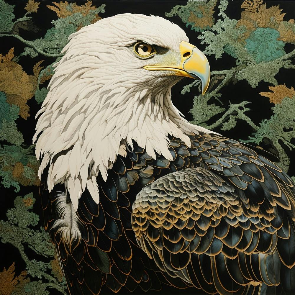 Ohara Koson Inspired Bird Painting Golden Eagle 3 Square