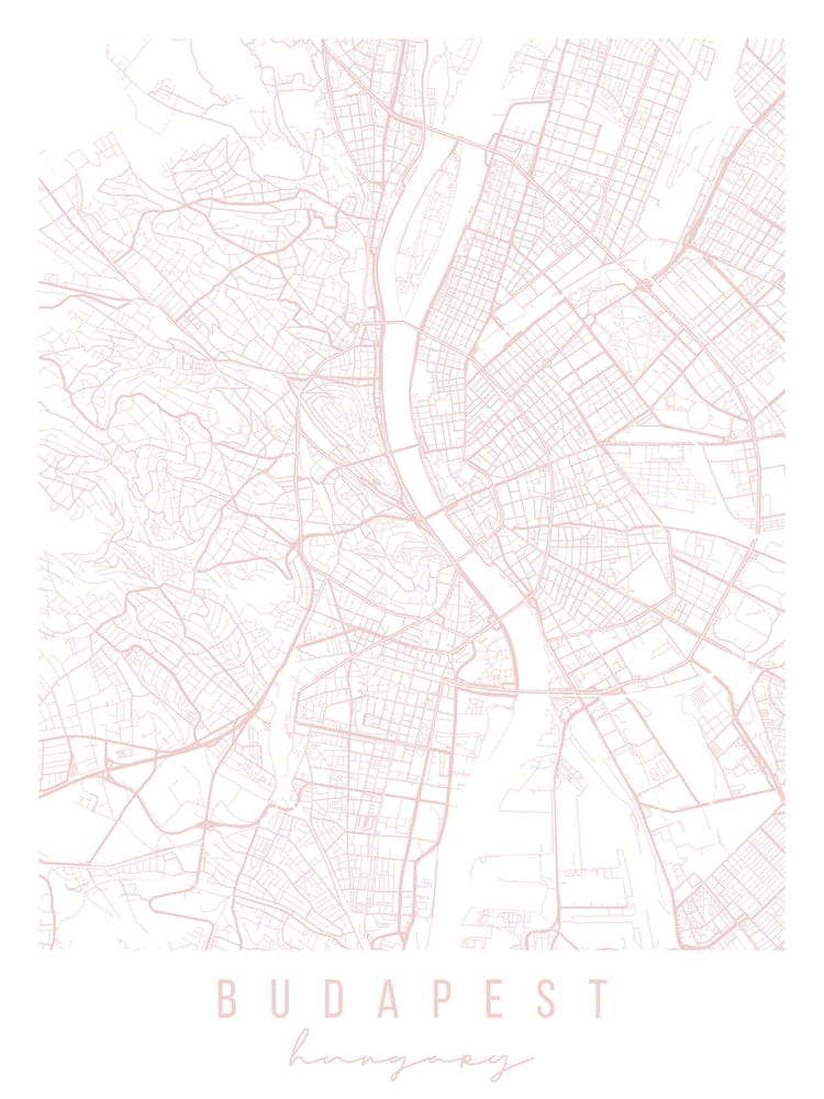 Budapest Hungary Light Pink Minimal Street Map