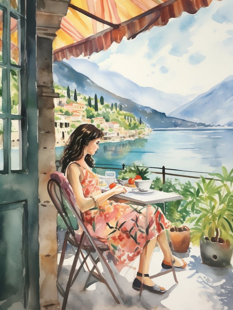 At A Cafe In Kotor Montenegro 2 Watercolour