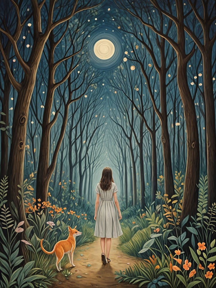Night Stroll With Her Dog