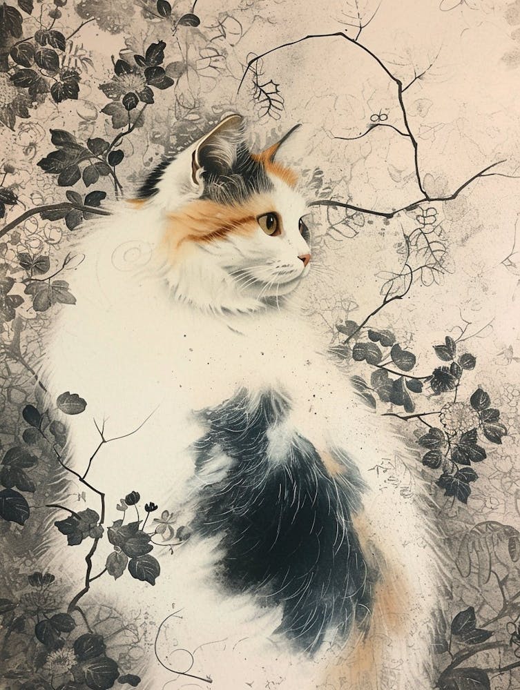 Türkische Angora Katze Japanische Illustration 2