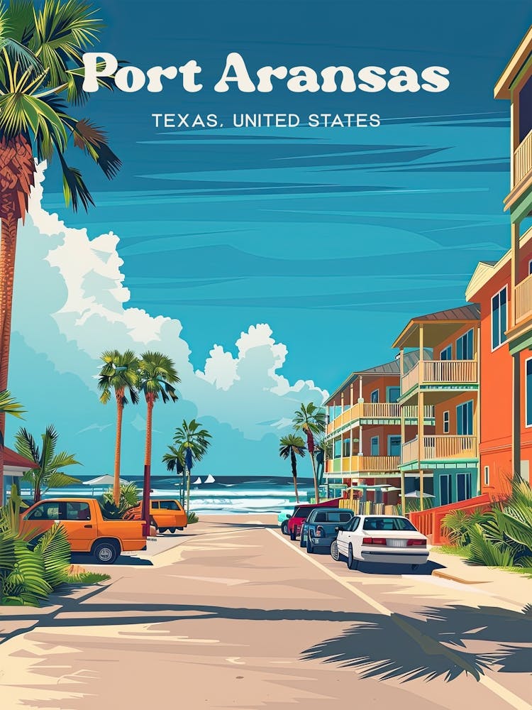 Port Aransas Texas Summer Art Illustration