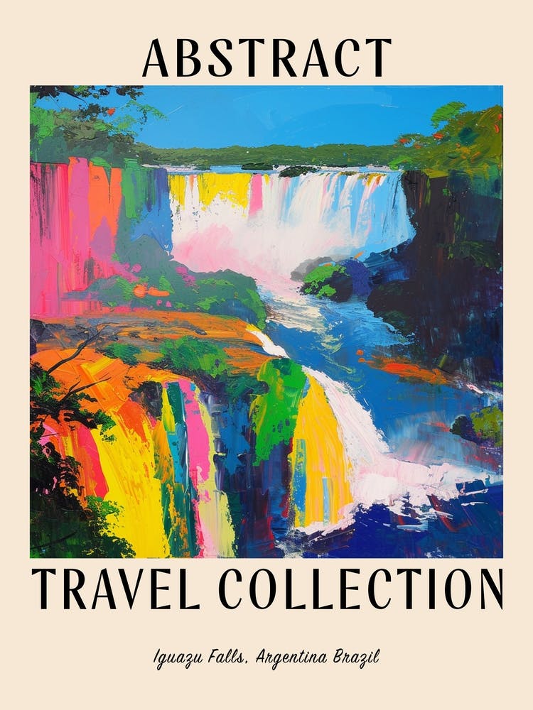 Abstract Travel Collection Poster Iguazu Falls Argentina Brazil 2