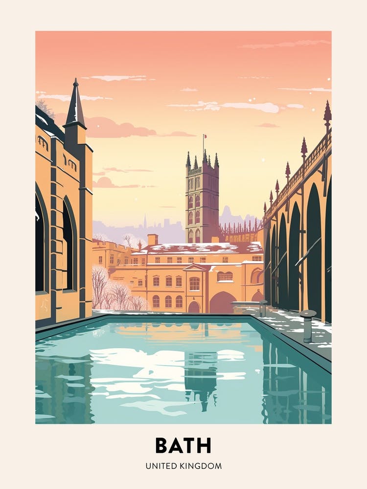 Vintage Winter Travel Poster Bath United Kingdom 3