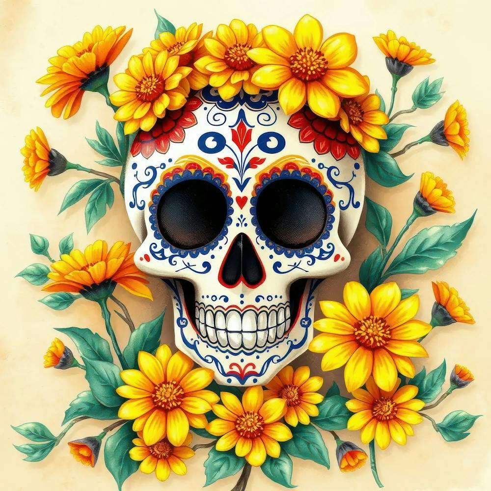 Sugar Skull With Flowers