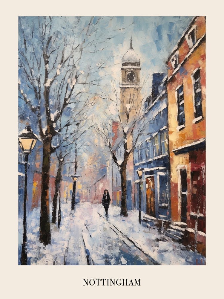 Vintage Winter Painting Poster Nottingham United Kingdom 1