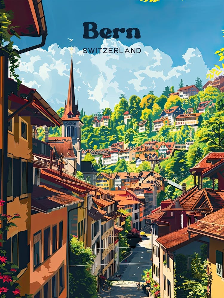 Bern Switzerland Modern Travel Illustration
