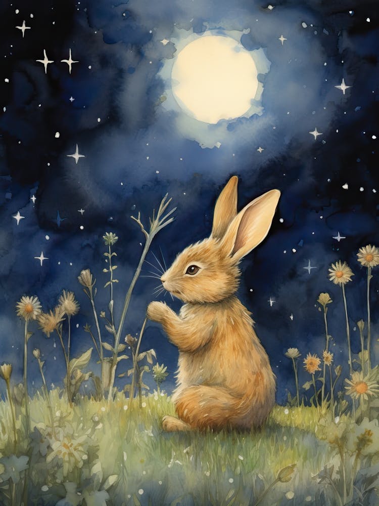 Bunny Stargazing Rabbit Prints Watercolour 2