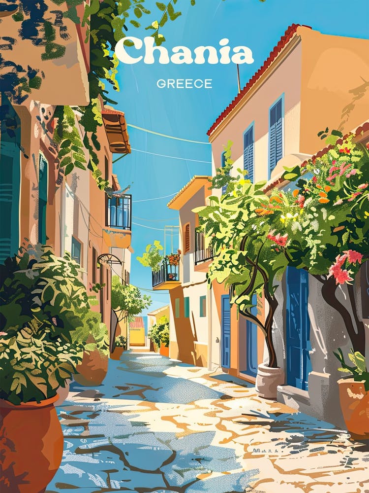 Chania Greece Crete Travel Illustration
