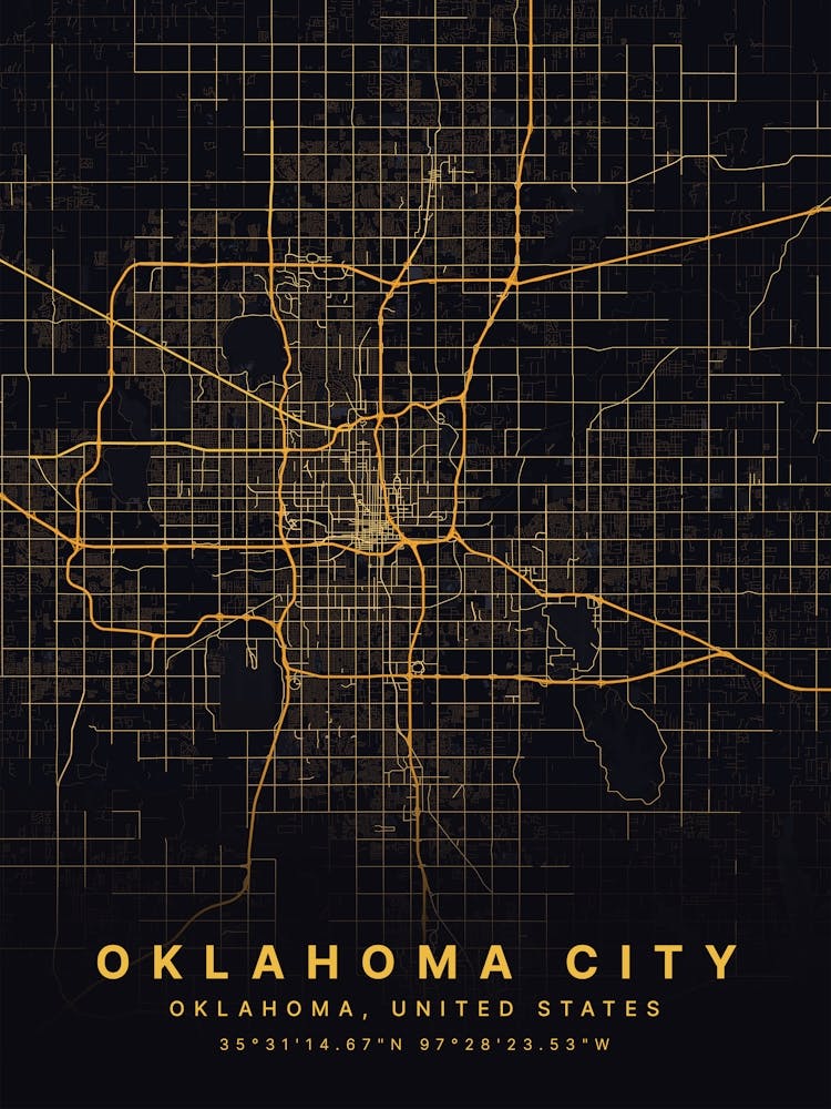Oklahoma City Oklahoma Usa Black And Gold Map