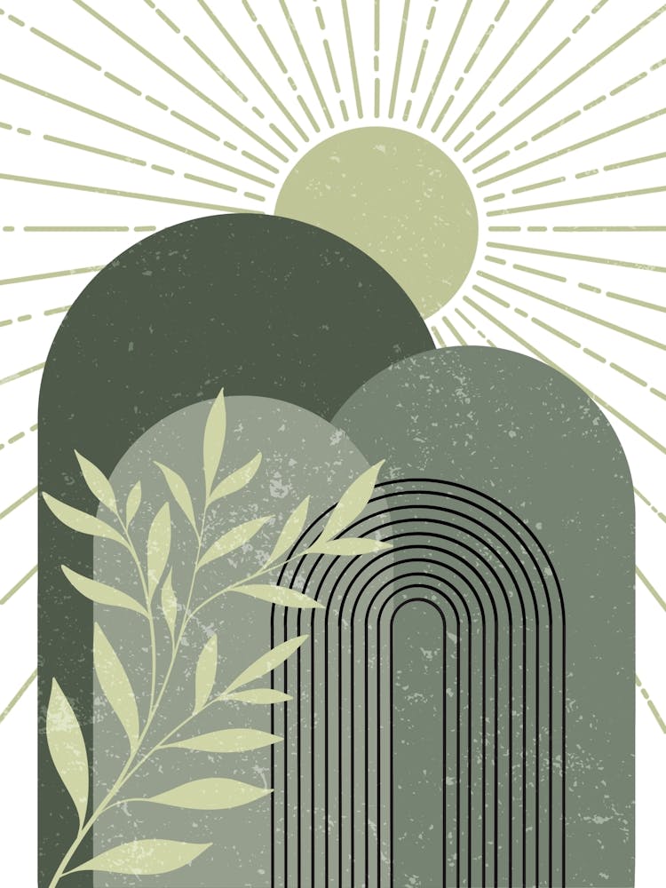 Graphic, Design, Sun, Arches, Leaves, Branches