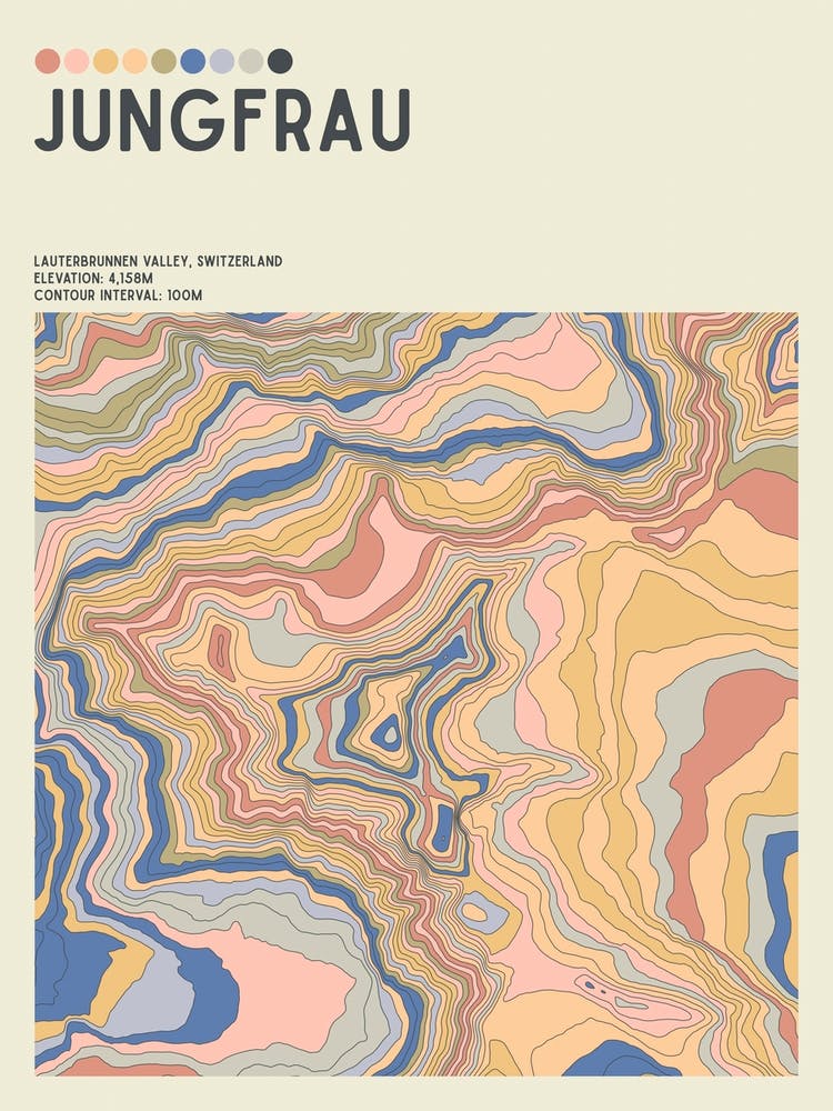 Jungfrau Switzerland Topographic Contour Map