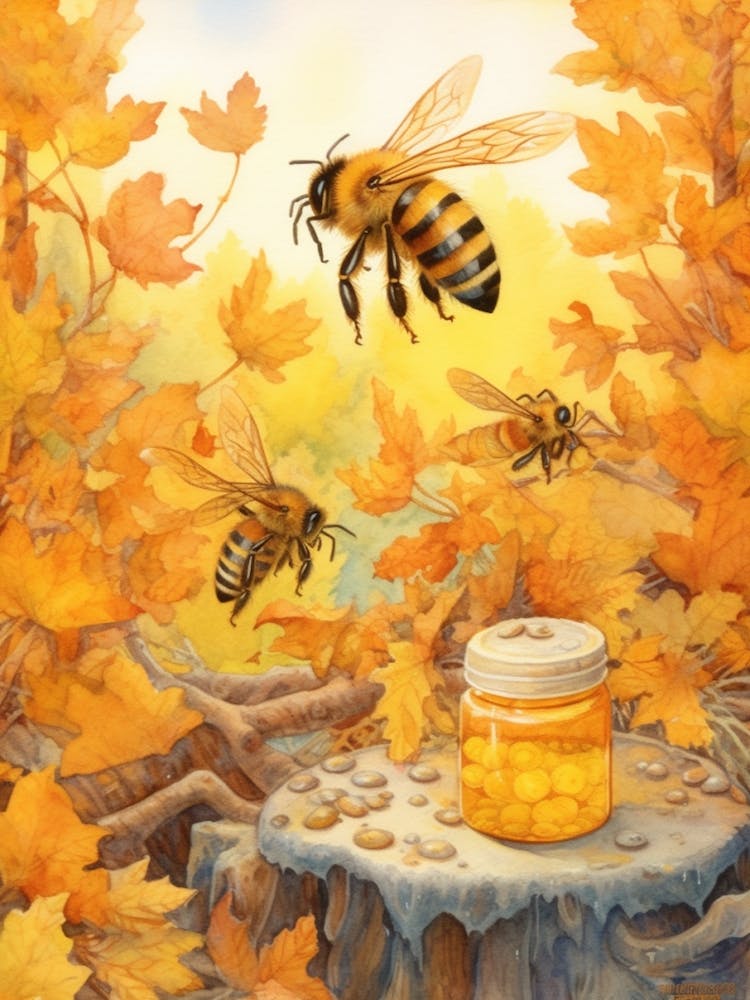 Worker Bee Beehive Watercolour Illustration 1