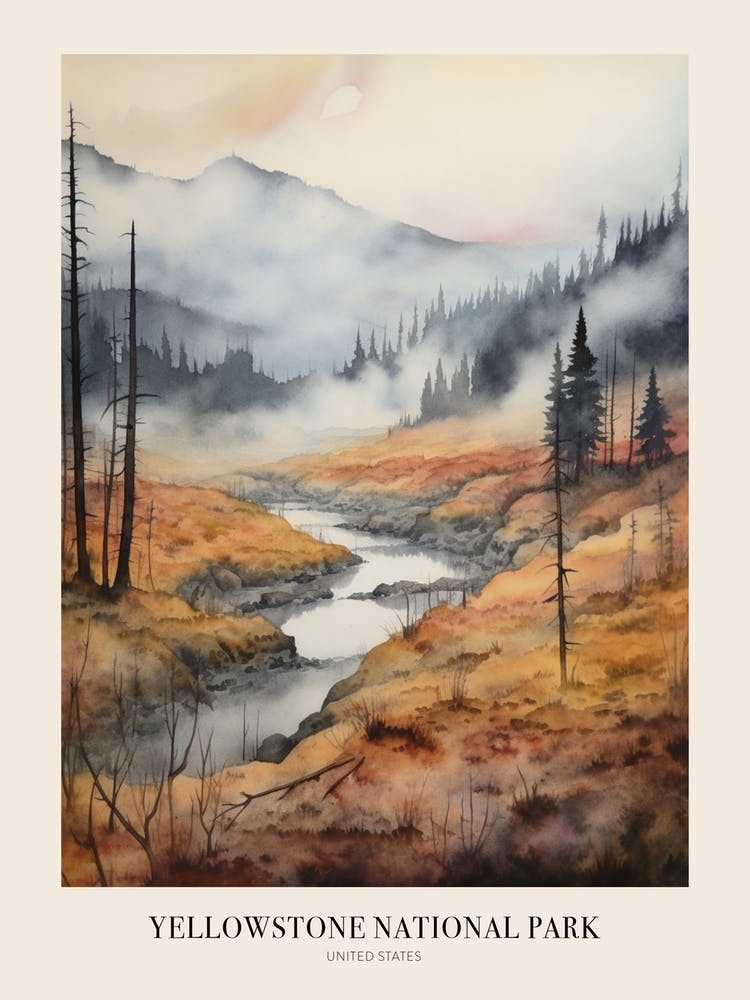 Herbst Waldlandschaft Yellowstone Nationalpark Plakat