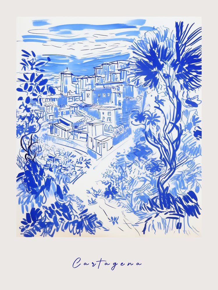 Cartagena Spain 3 Mediterranean Blue Drawing Poster