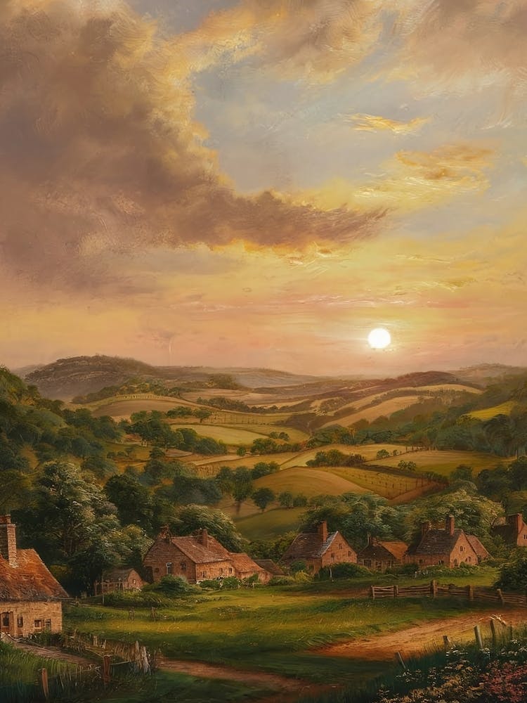 Sonnenuntergang über einem Dorf