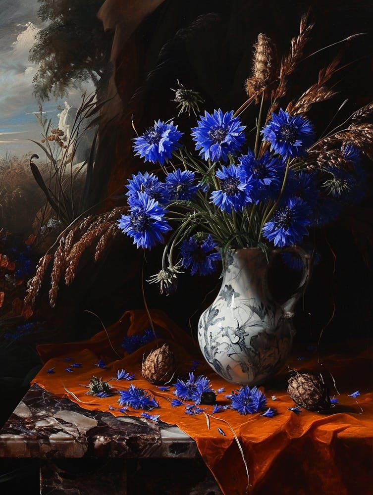 Baroque Floral Still Life Cornflower 3