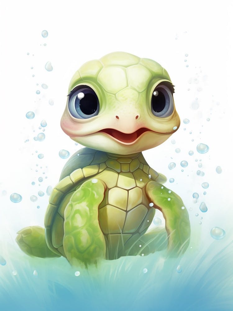 Baby Sea Turtle Cute With Bubbles