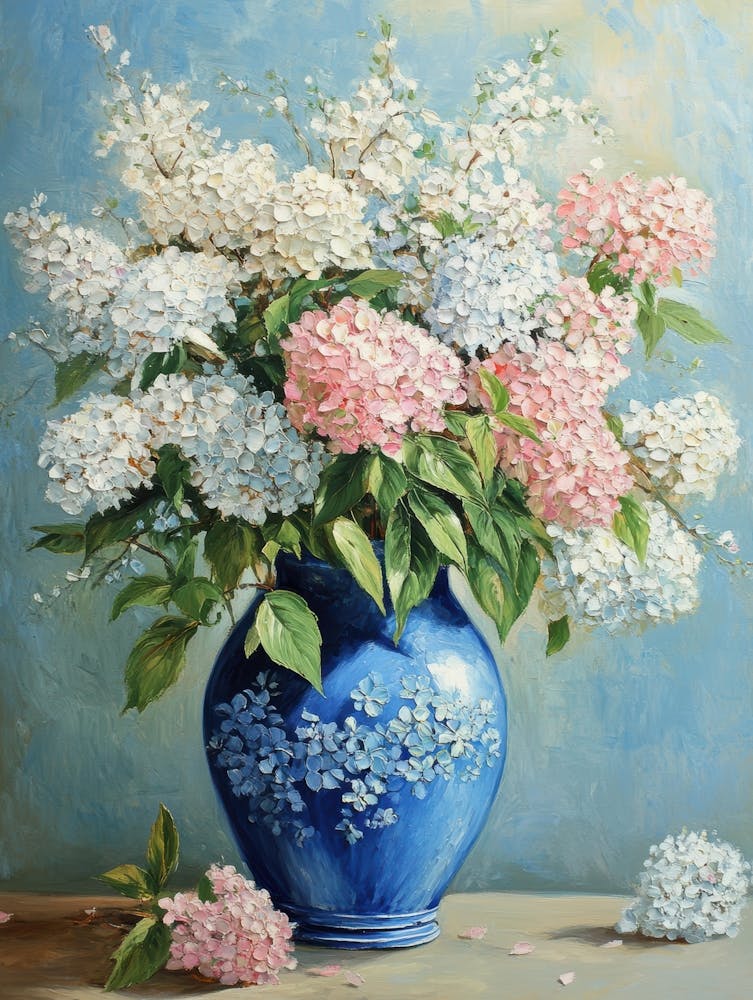 Hydrangeas In Blue Vase