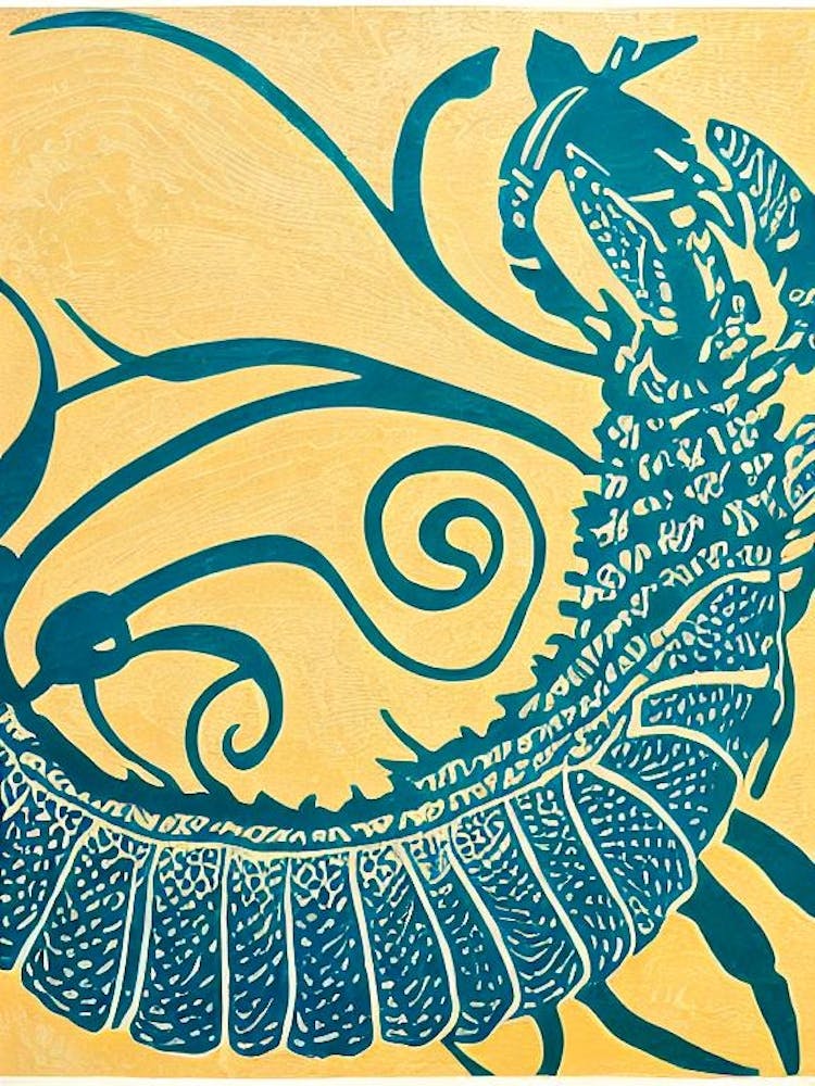 Blue Lobster II Linocut