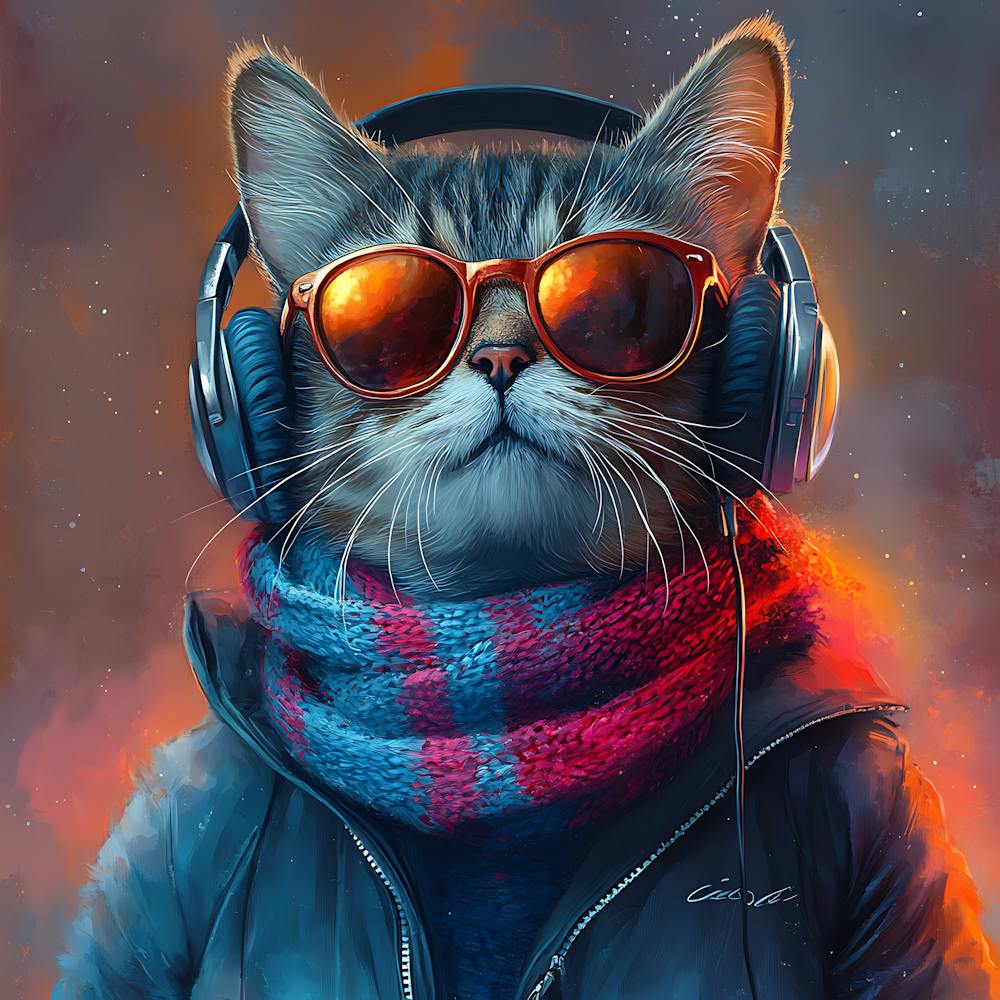 Cool Cat With Headphones Scarf 15