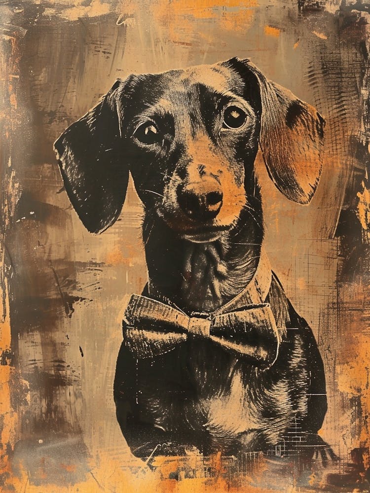 Retro Sepia Portrait Of A Dachshund In A Bow Tie
