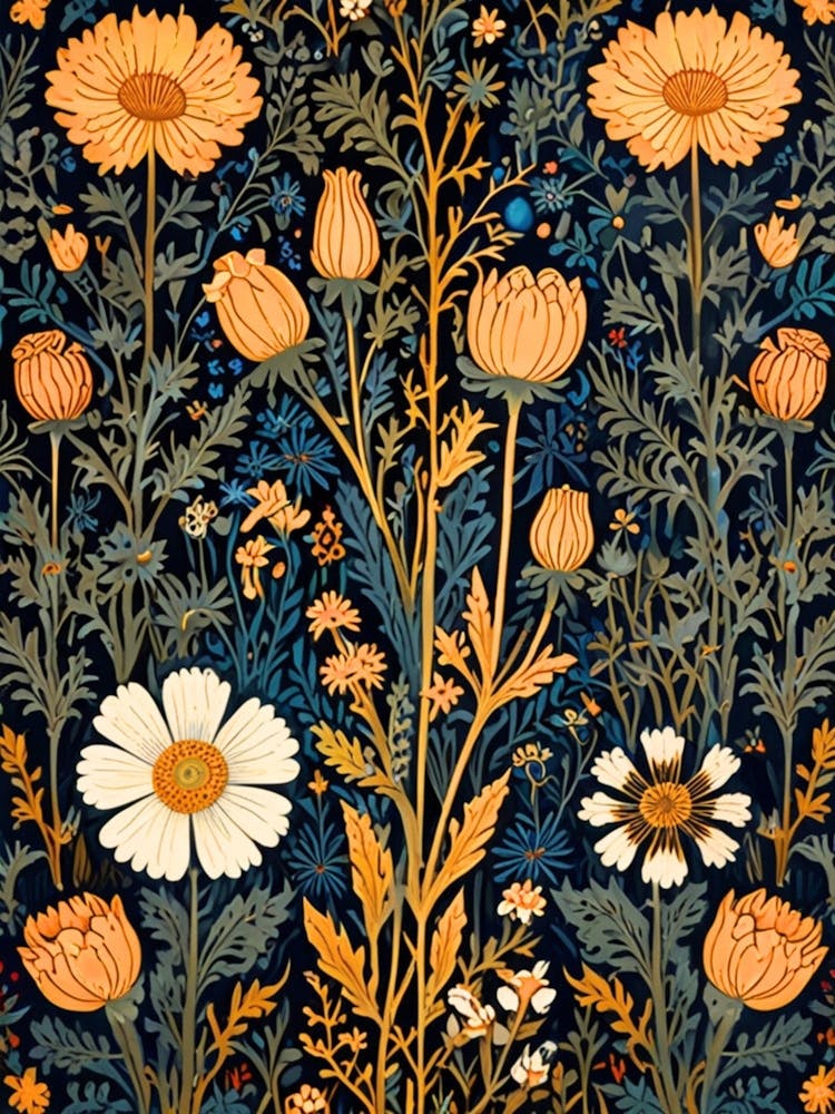 William Morris Flowers On A Blue Background
