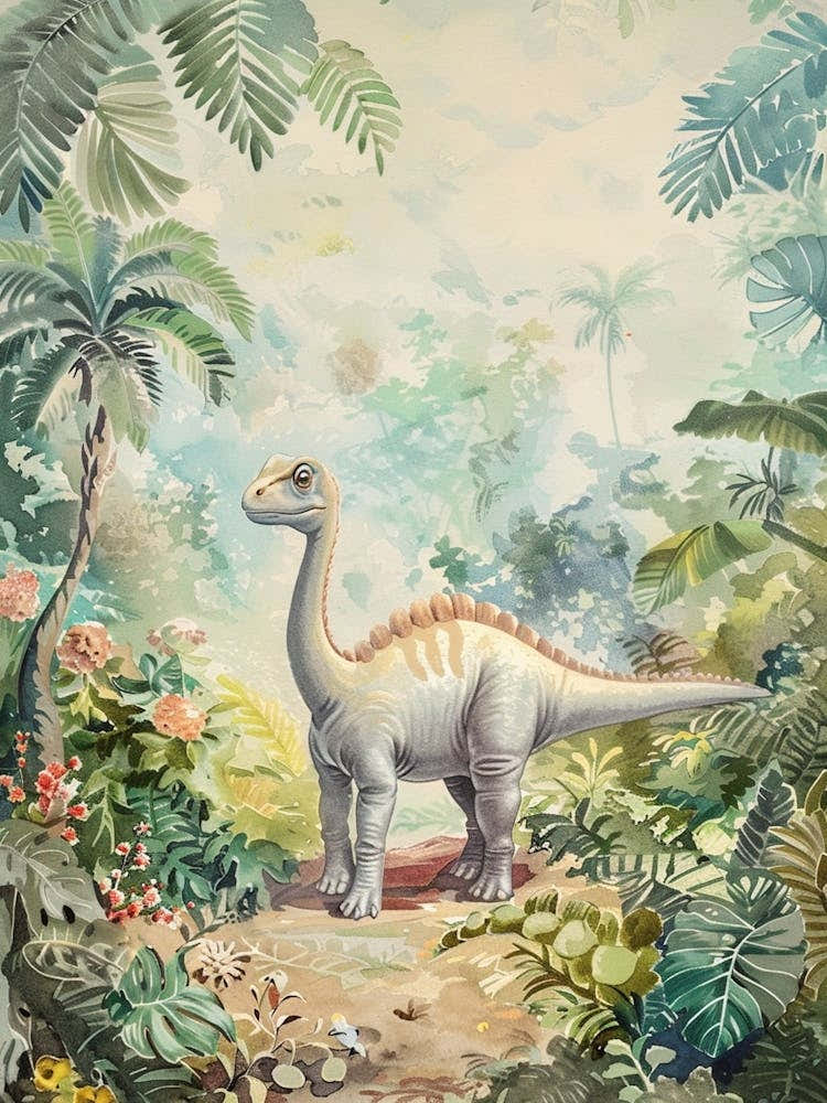 Dinosaur Roaming In The Forest Storybook Painting 1