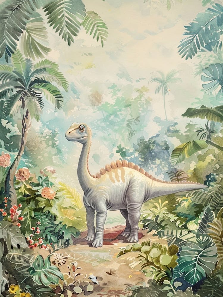 Dinosaur Roaming In The Forest Storybook Painting 1