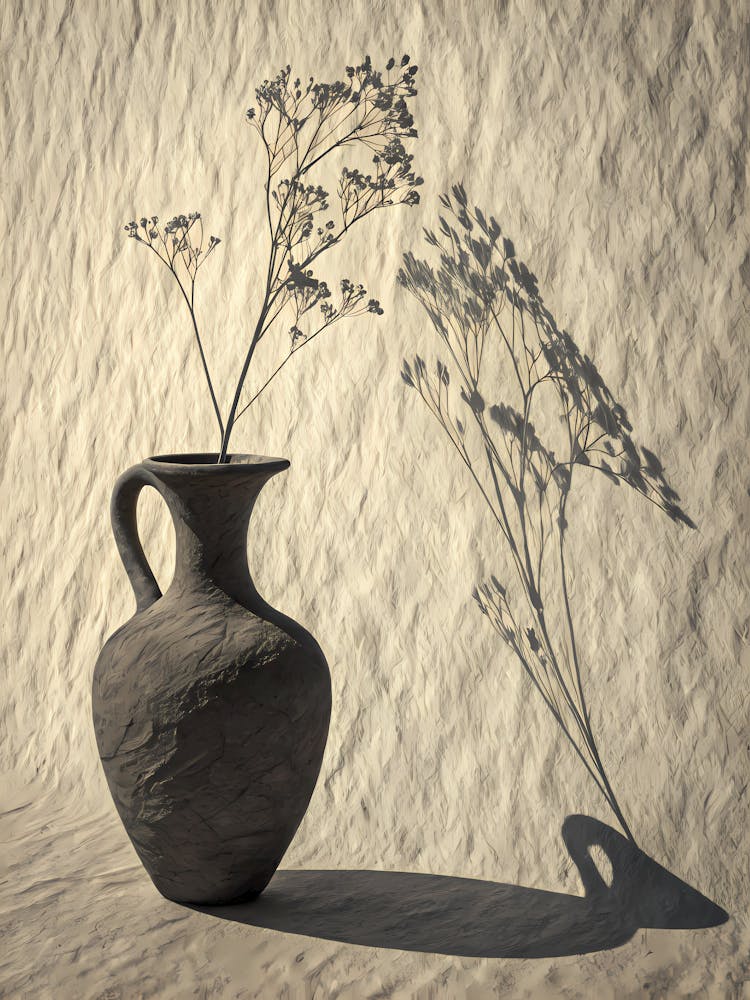 Sculptural Vase & Branch Minimalist Shadow Art