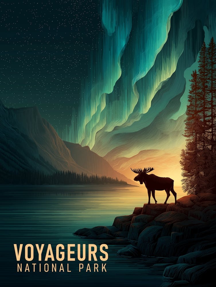 Voyageurs National Park Vintage Minimal Travel Poster
