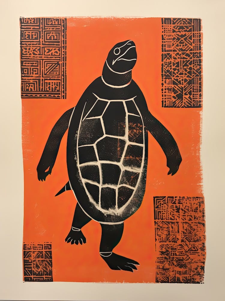 Turtle, Woodblock Animal  Drawing 4