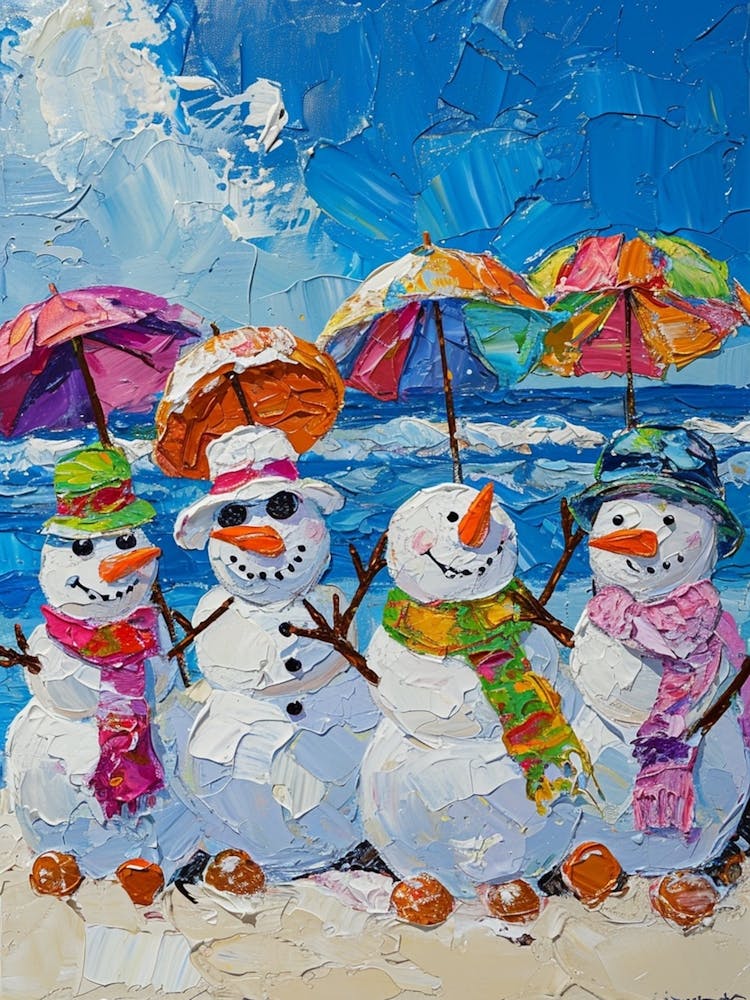 Snowmen On The Beach Painting 2