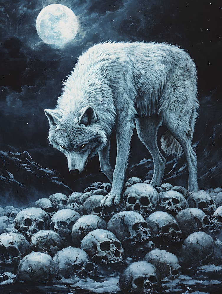 White Wolf Stepping Across Skulls 3