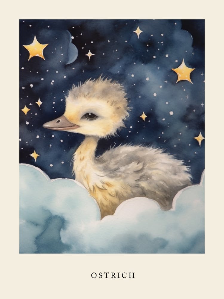 Baby Ostrich 1 Sleeping In The Clouds Nursery Poster