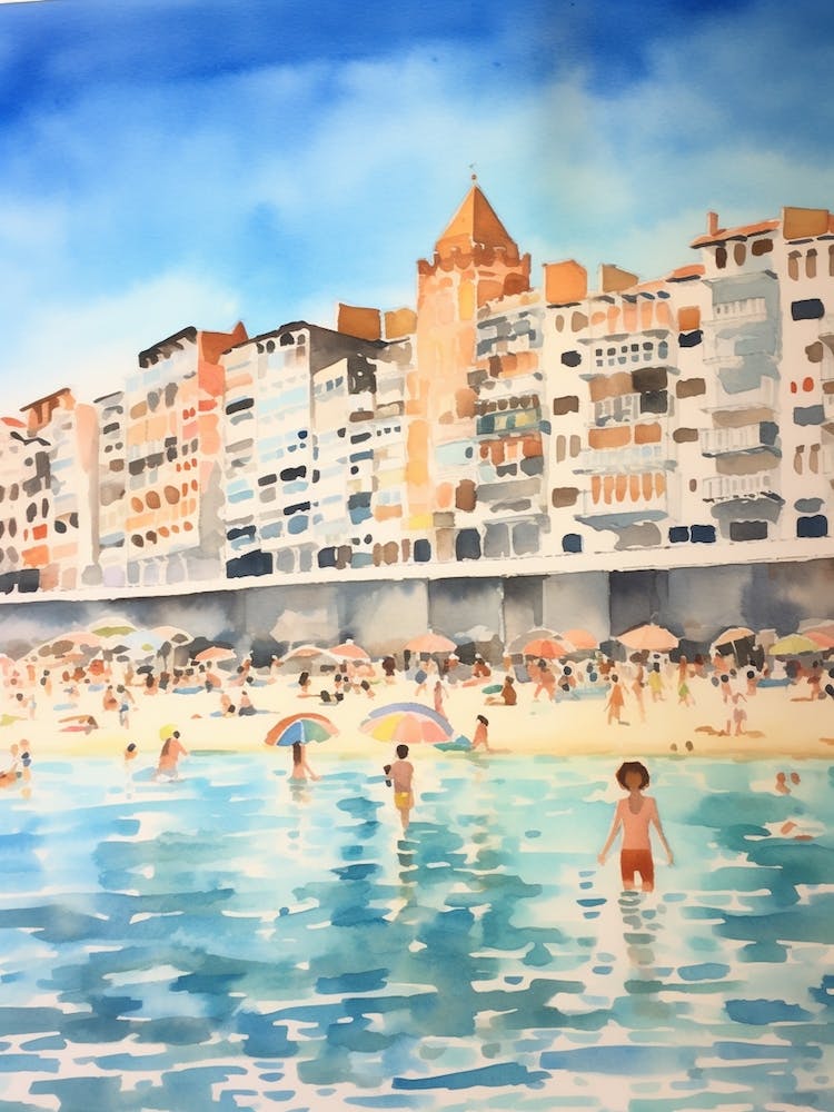 Swimming In Santander Spain Watercolour