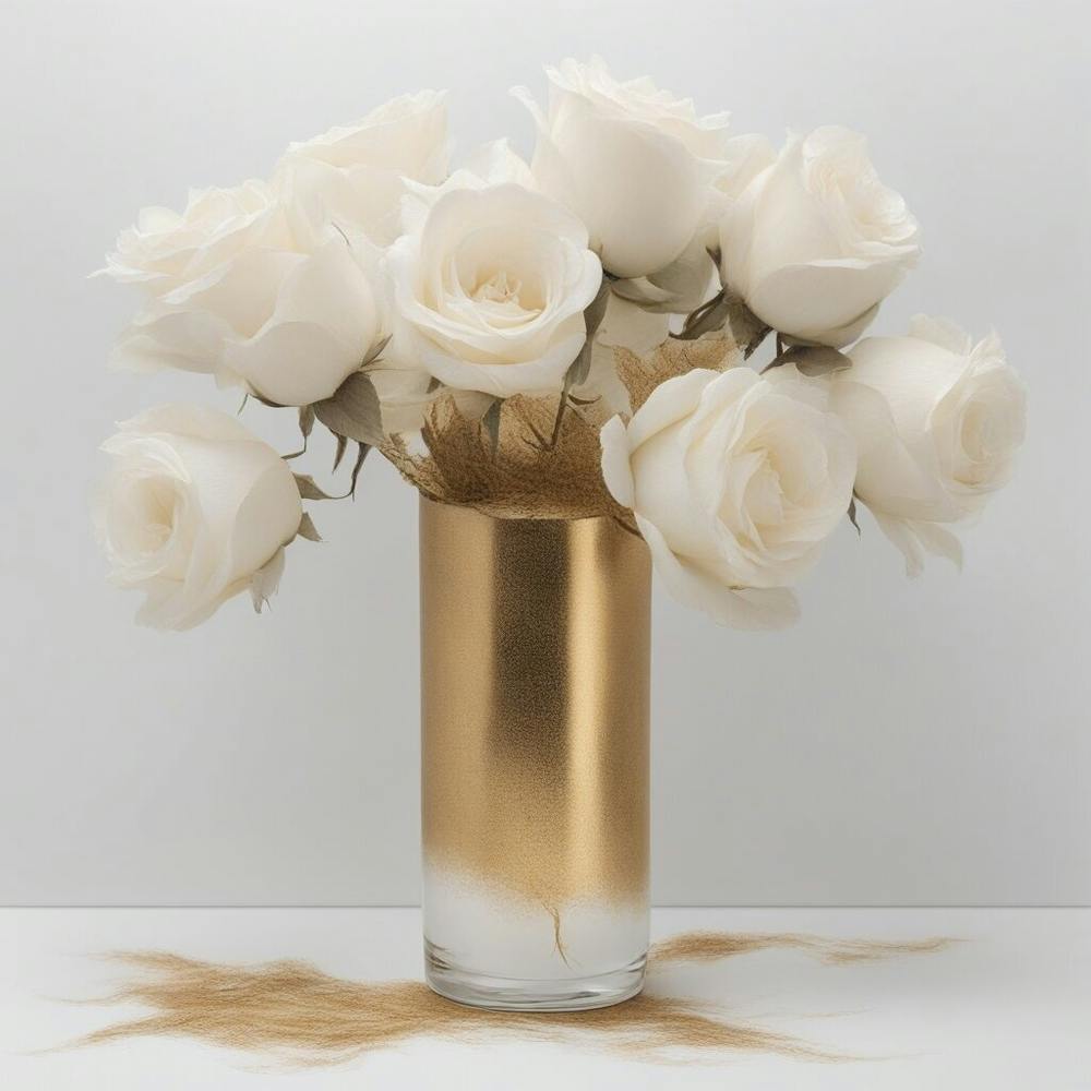 Gold renaissance Vase With White Roses