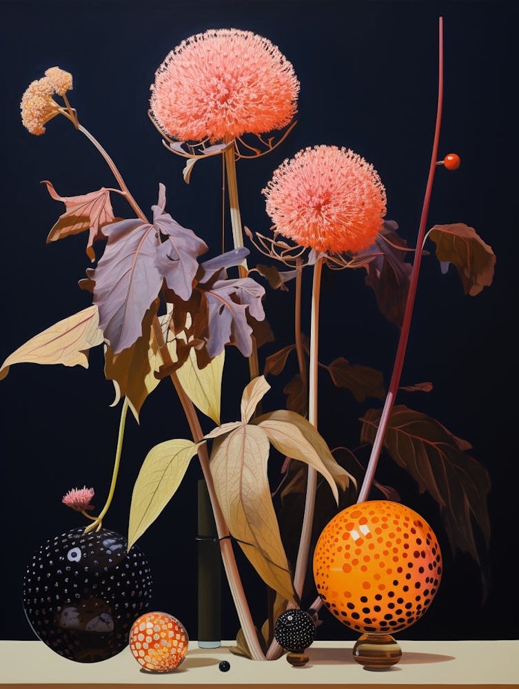 Surreal Florals Globe Amaranth 4 Flower Painting