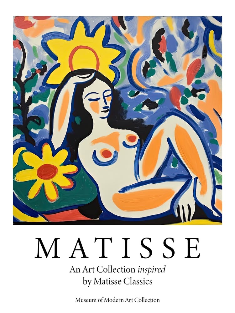 Woman Sun Bathing, Botanical, The Matisse Inspired Art Collection Poster