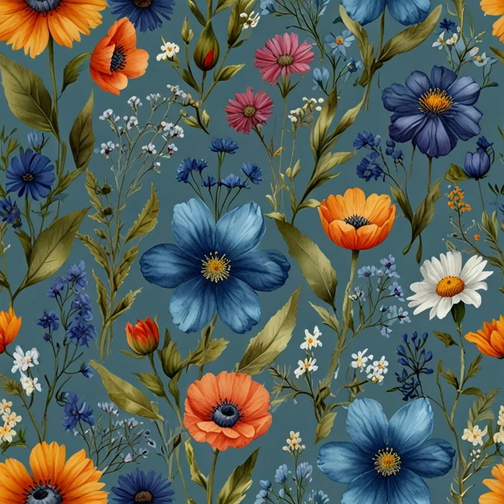 Watercolor Flowers On A Blue Background