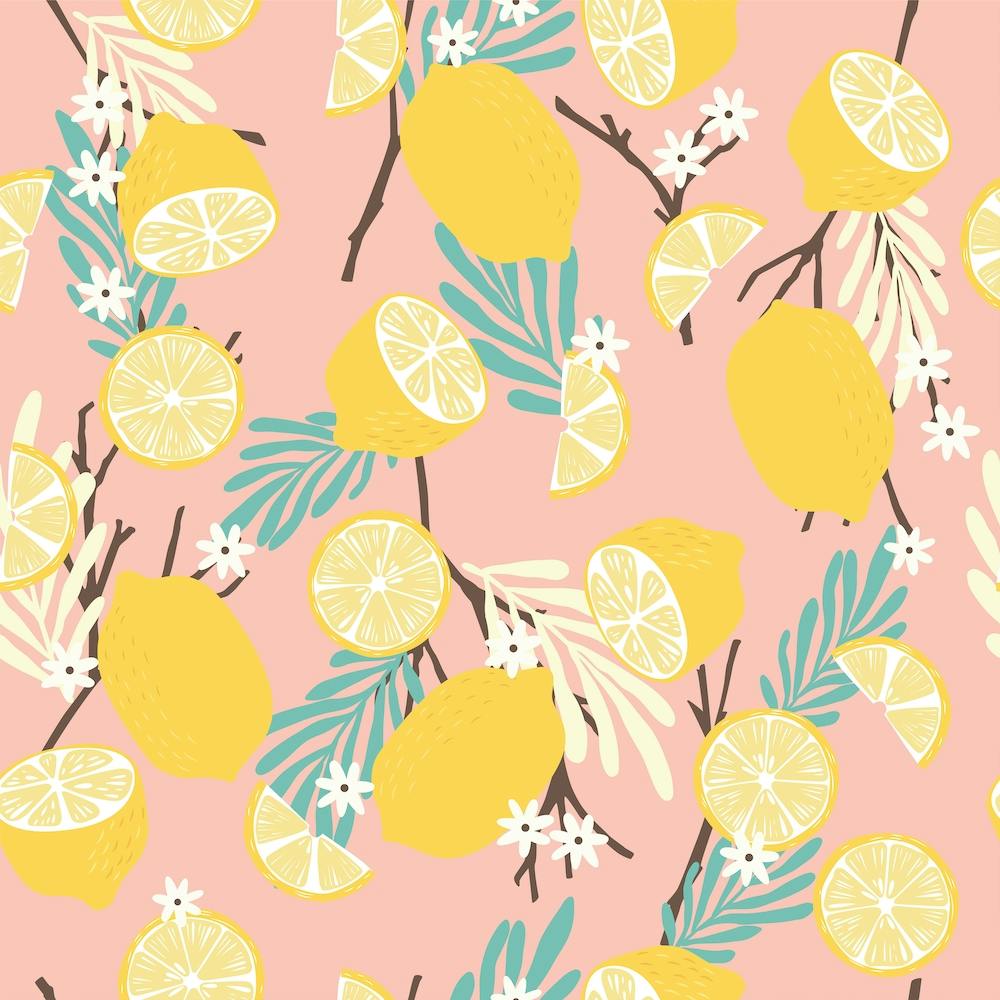 Lemon Pattern On Pink With Colorful Florals Square
